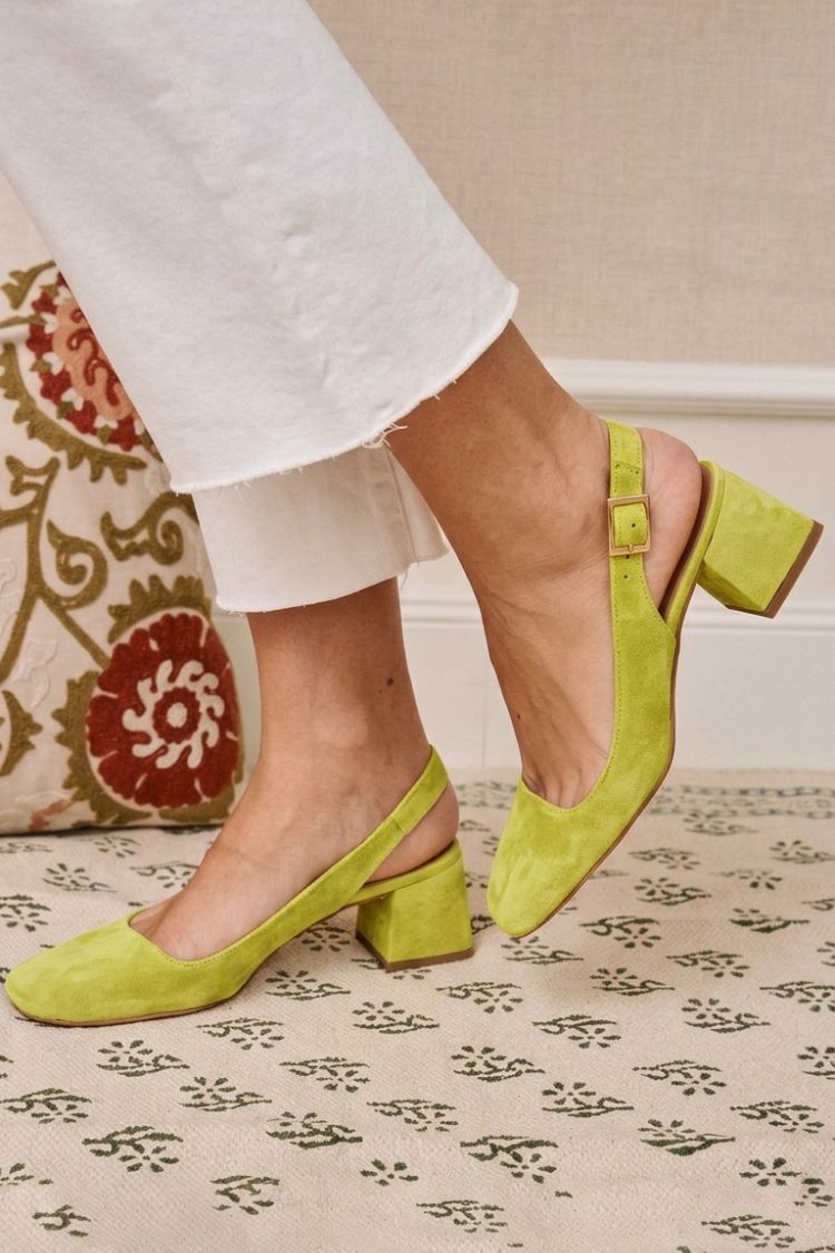 Tacones slingback esenciales chunky Caqui con punta cuadrada y hebilla