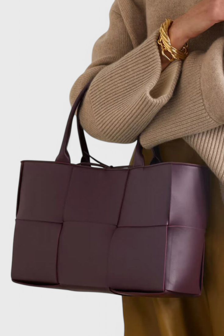 Bolso shopper negro mujer elegante – bolso grande cuero vegano tejido