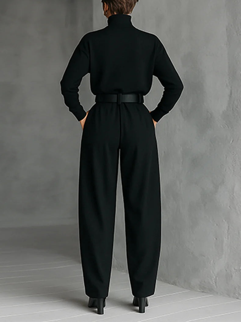 DÉBORA - Mono de cuello alto con pantalón ancho y cinturón