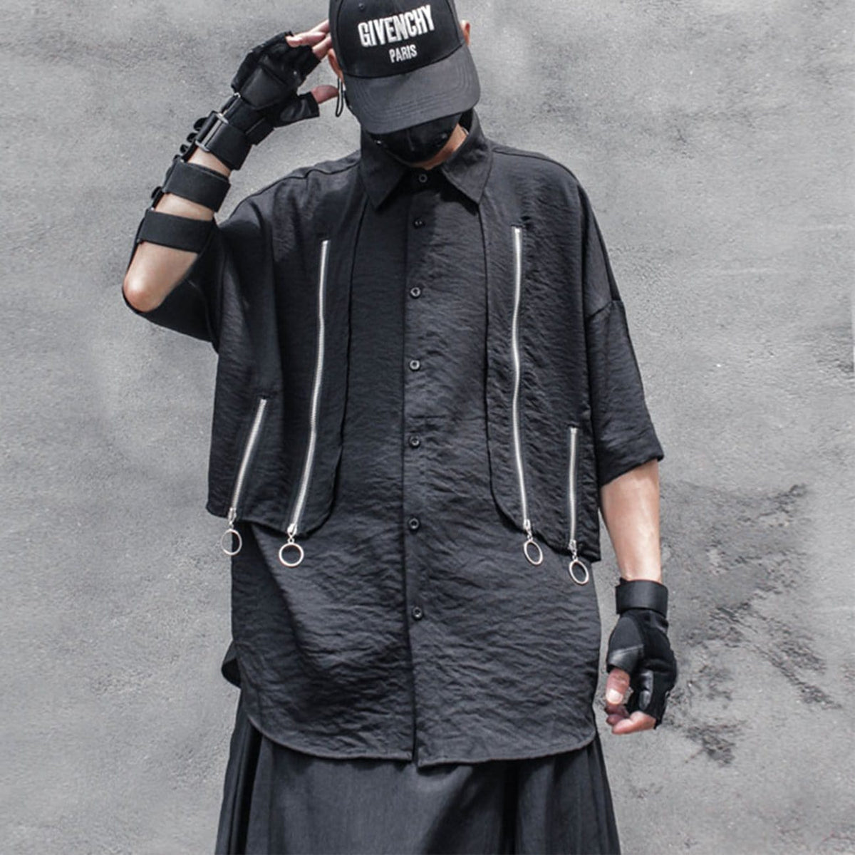 Camisa WLS Oscura Personalizada con Cremallera y Labor de Retazos