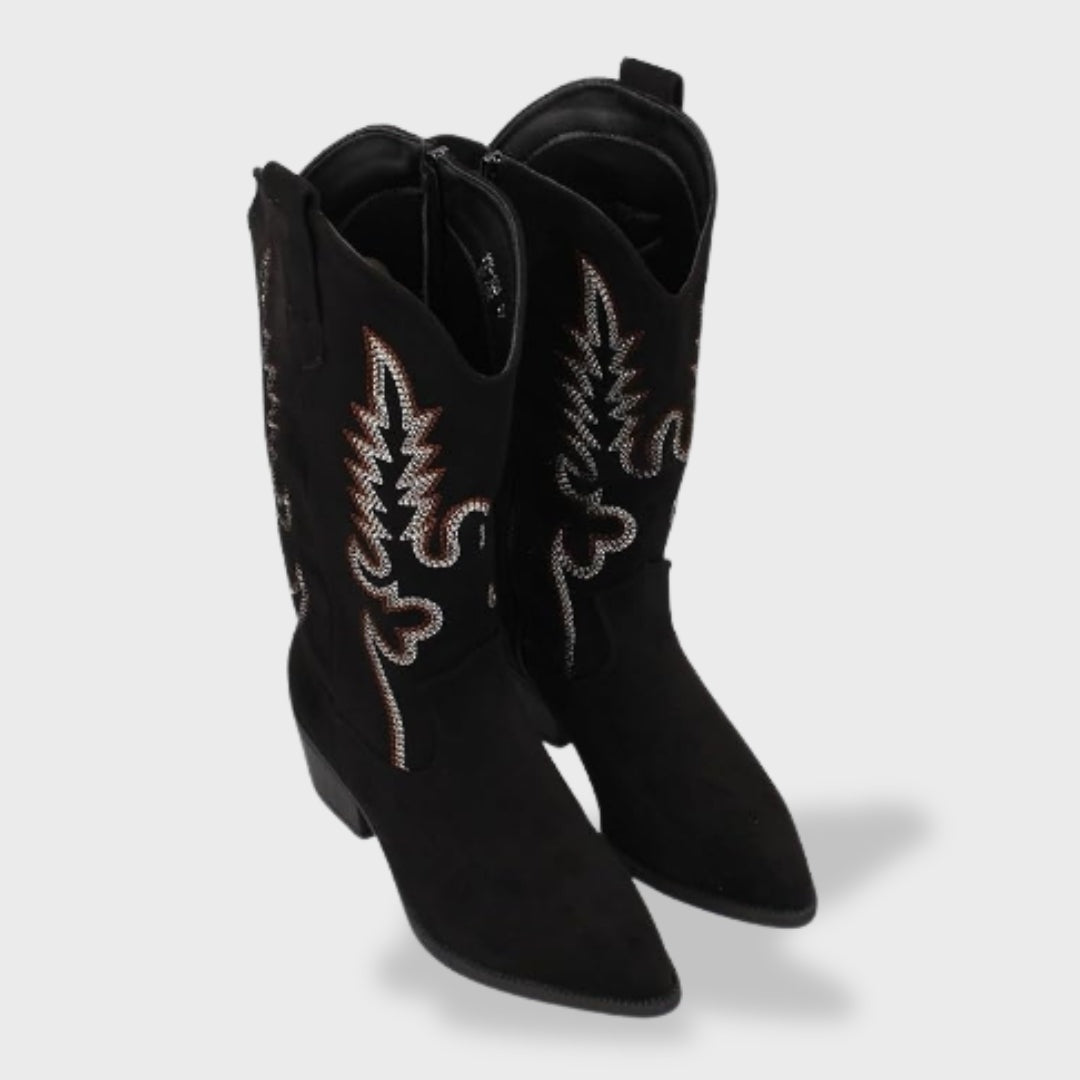 Rocío | Botas Camperas Mujer de Ante Caña Alta Bordado Western