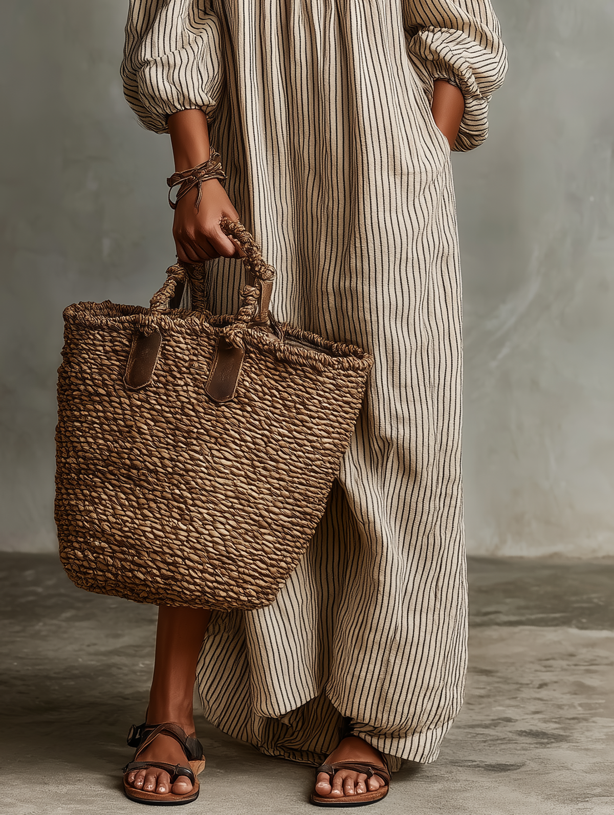 Aurelia - Abito maxi in misto cotone e lino con spalle scoperte