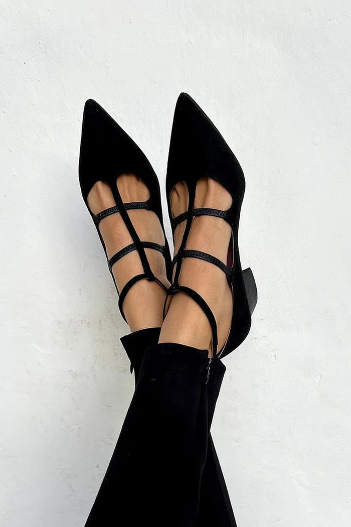 Tacones anchos Negro con punta en color liso