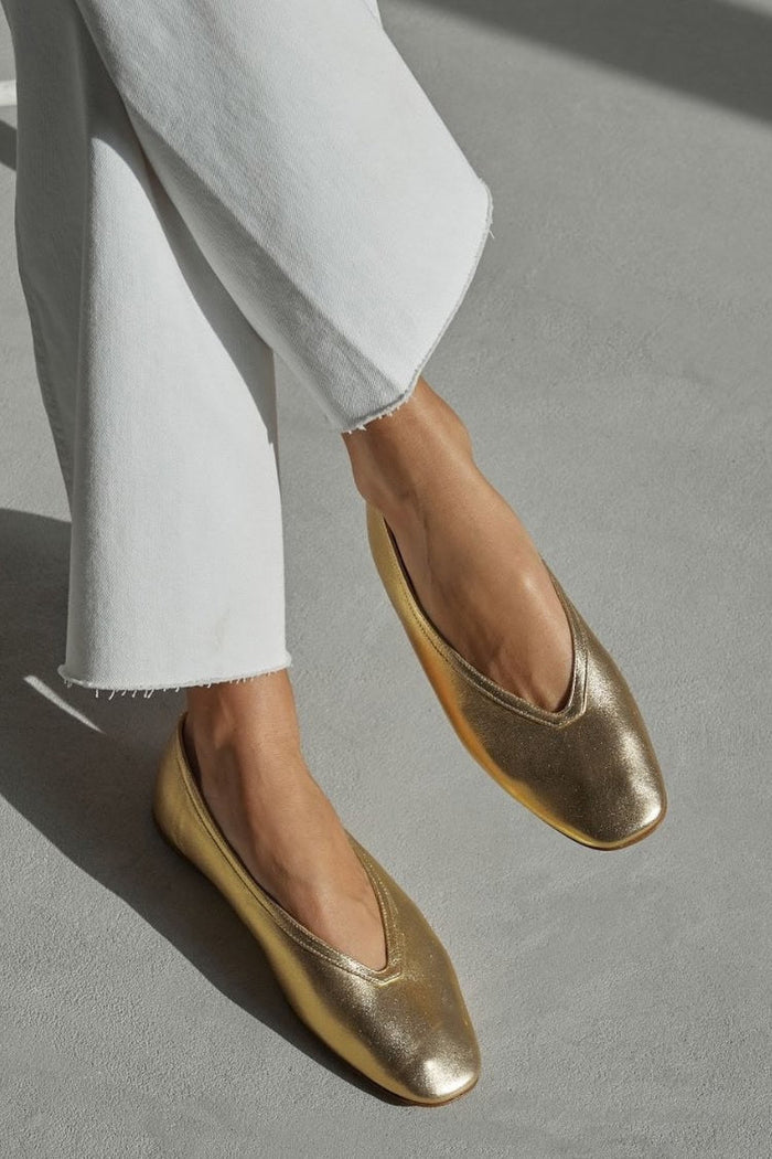 Bailarinas Slip-On Metalizadas Oro con Punta Cuadrada