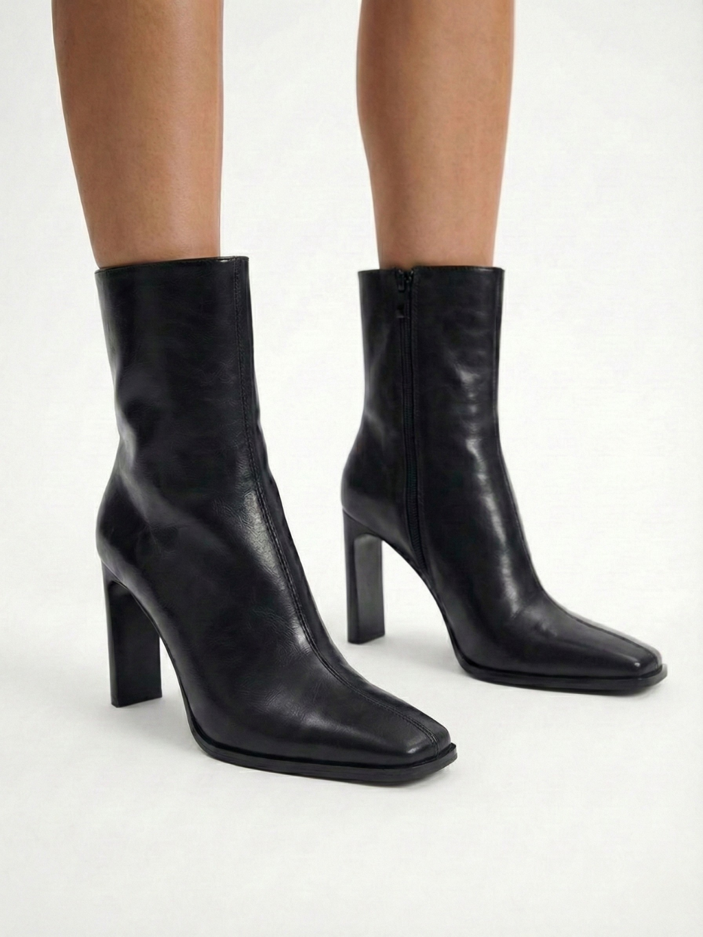 Belfast | Botines negros de cuero sintético con punta cuadrada