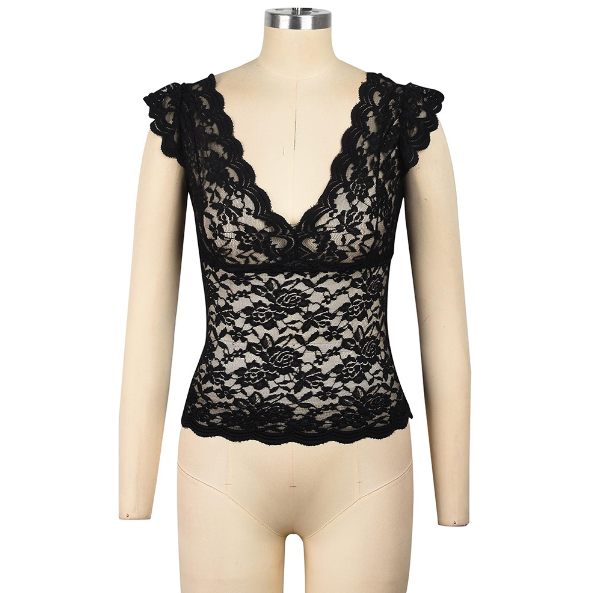 Scallace | Camiseta de Encaje con Escote en V