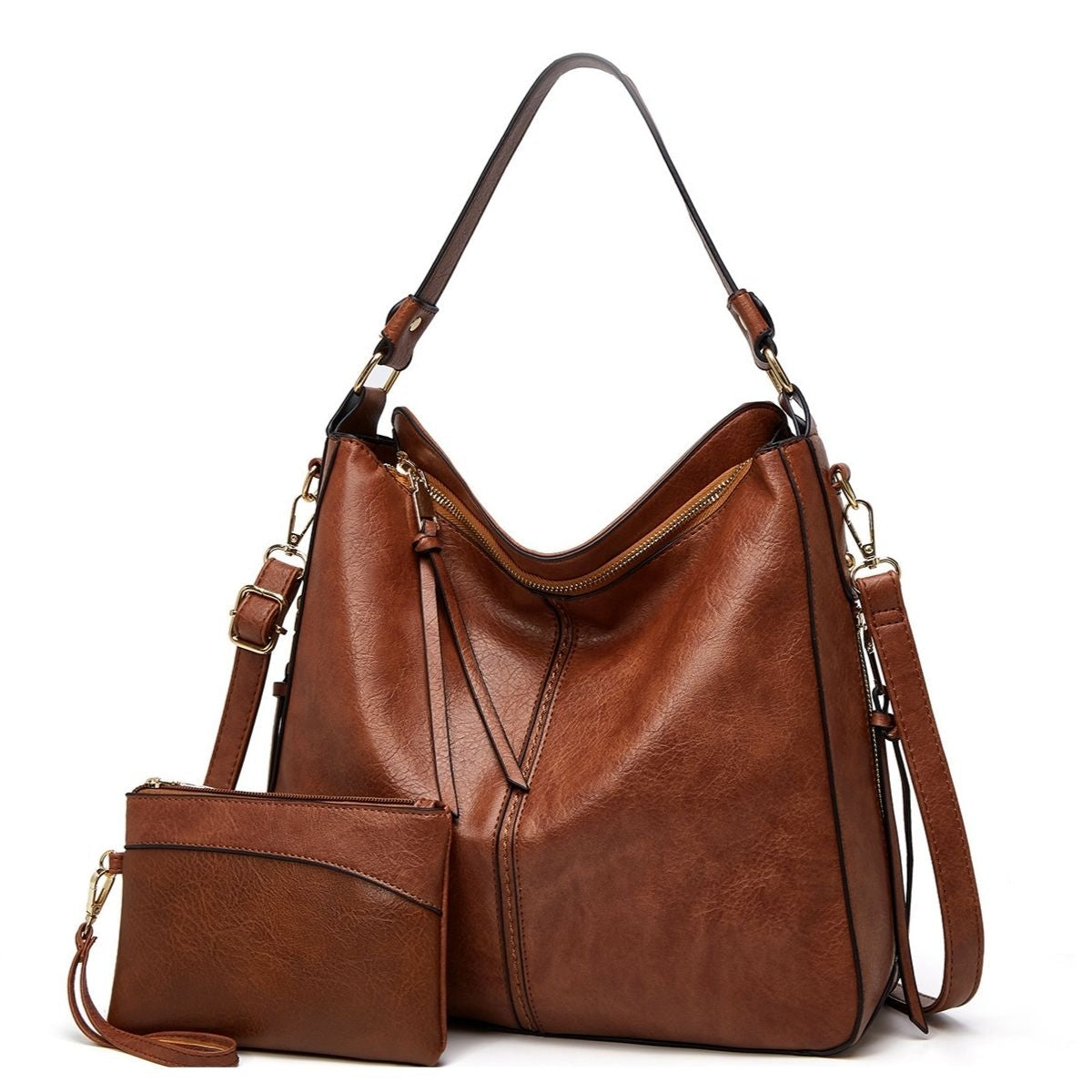 Bolso hobo de piel de lujo antirrobo con cartera pequeña