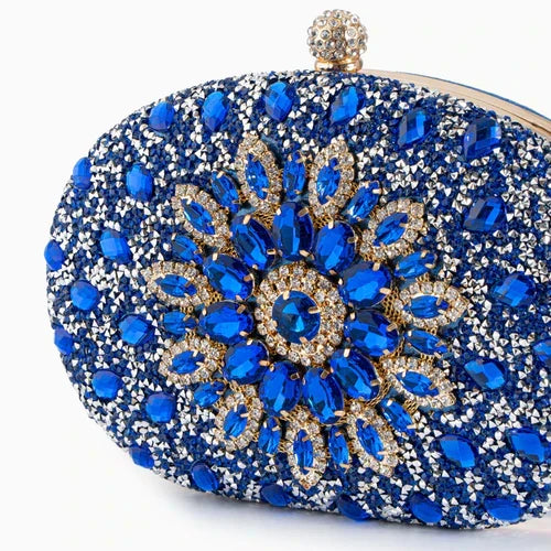 Clutch ovalado de fiesta con cristales — Celeste