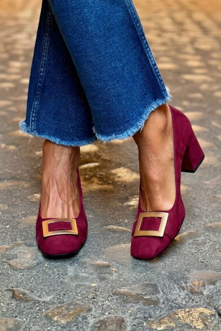 Tacones anchos patchwork Azul Navy con punta cuadrada