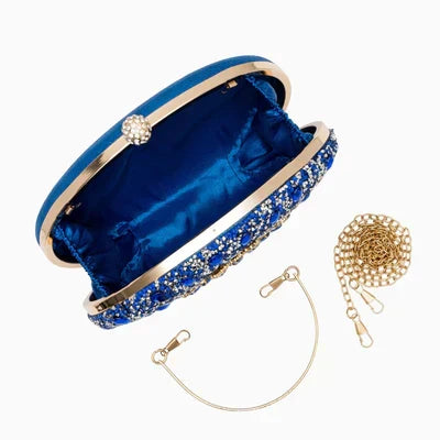 Clutch ovalado de fiesta con cristales — Celeste