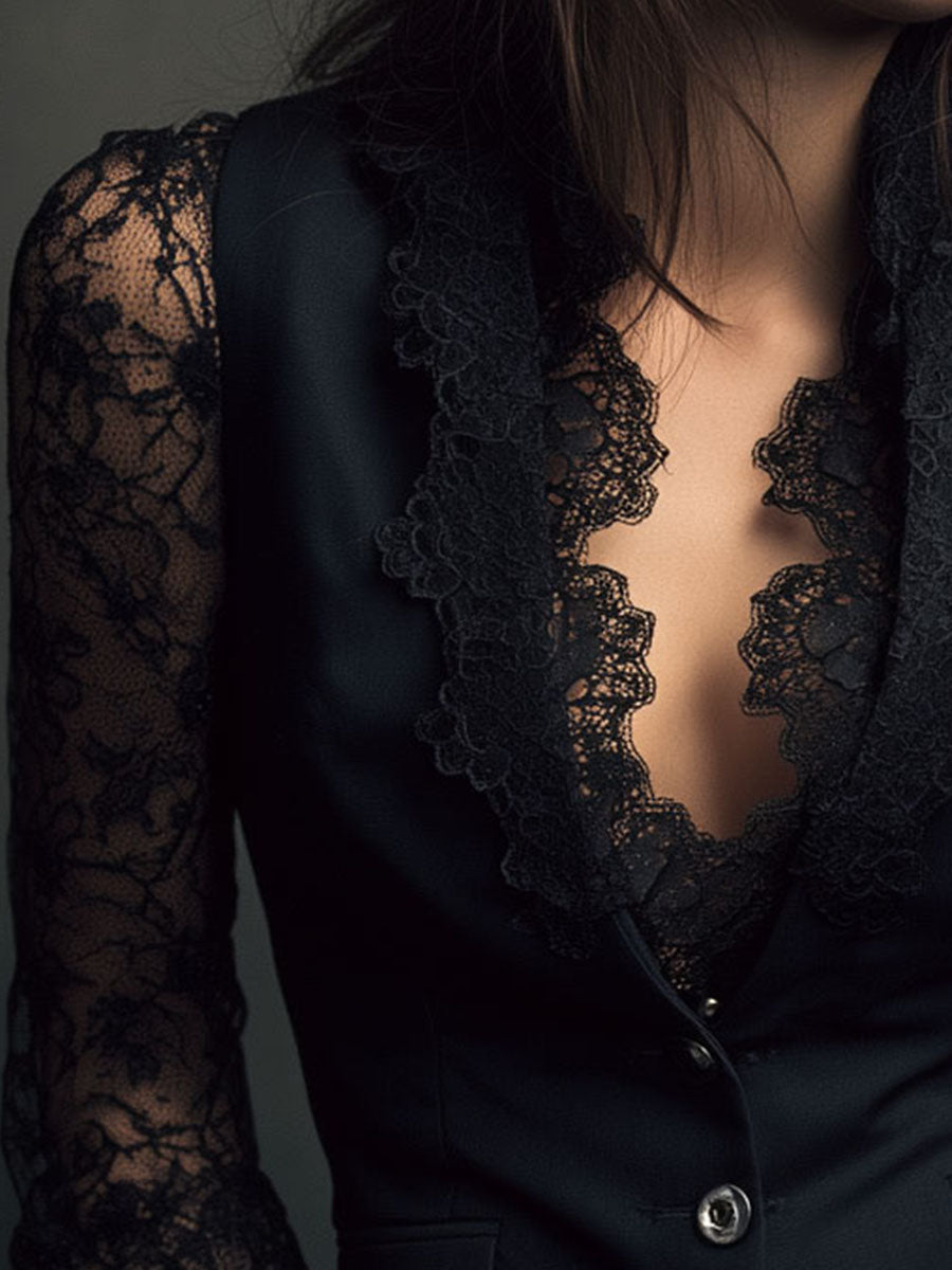 Noémie | Giacca Nera avec Maniche Semi-Transparenti