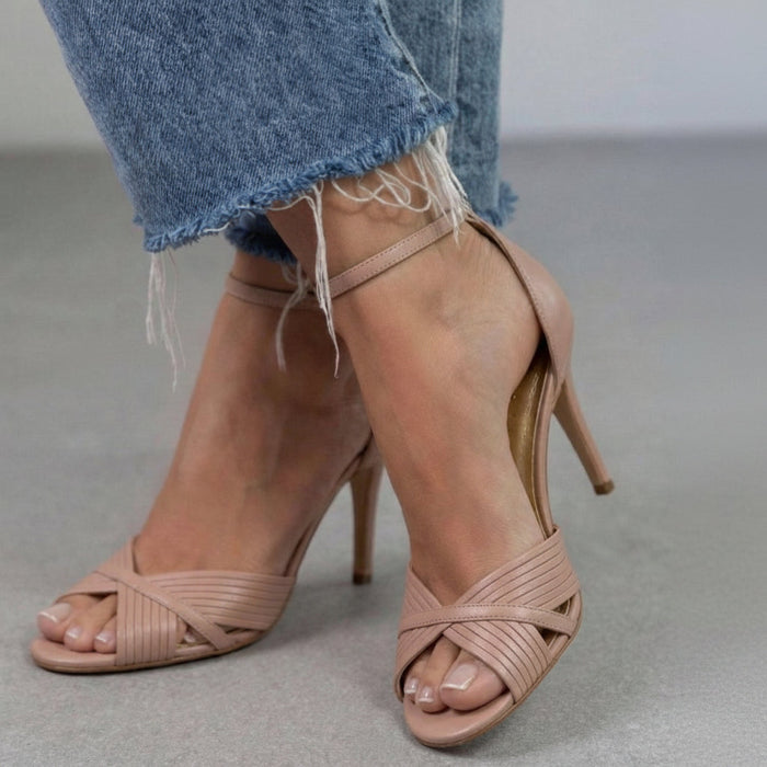 Zapatos de Tacón de Aguja Plisados Elegantes Rosa con Correa en el Tobillo