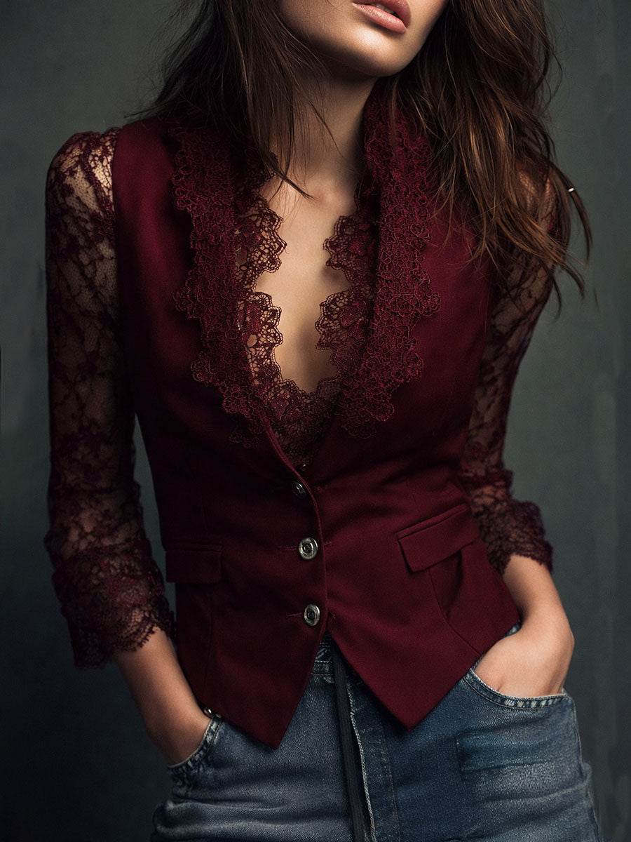 Noémie | Giacca Nera avec Maniche Semi-Transparenti