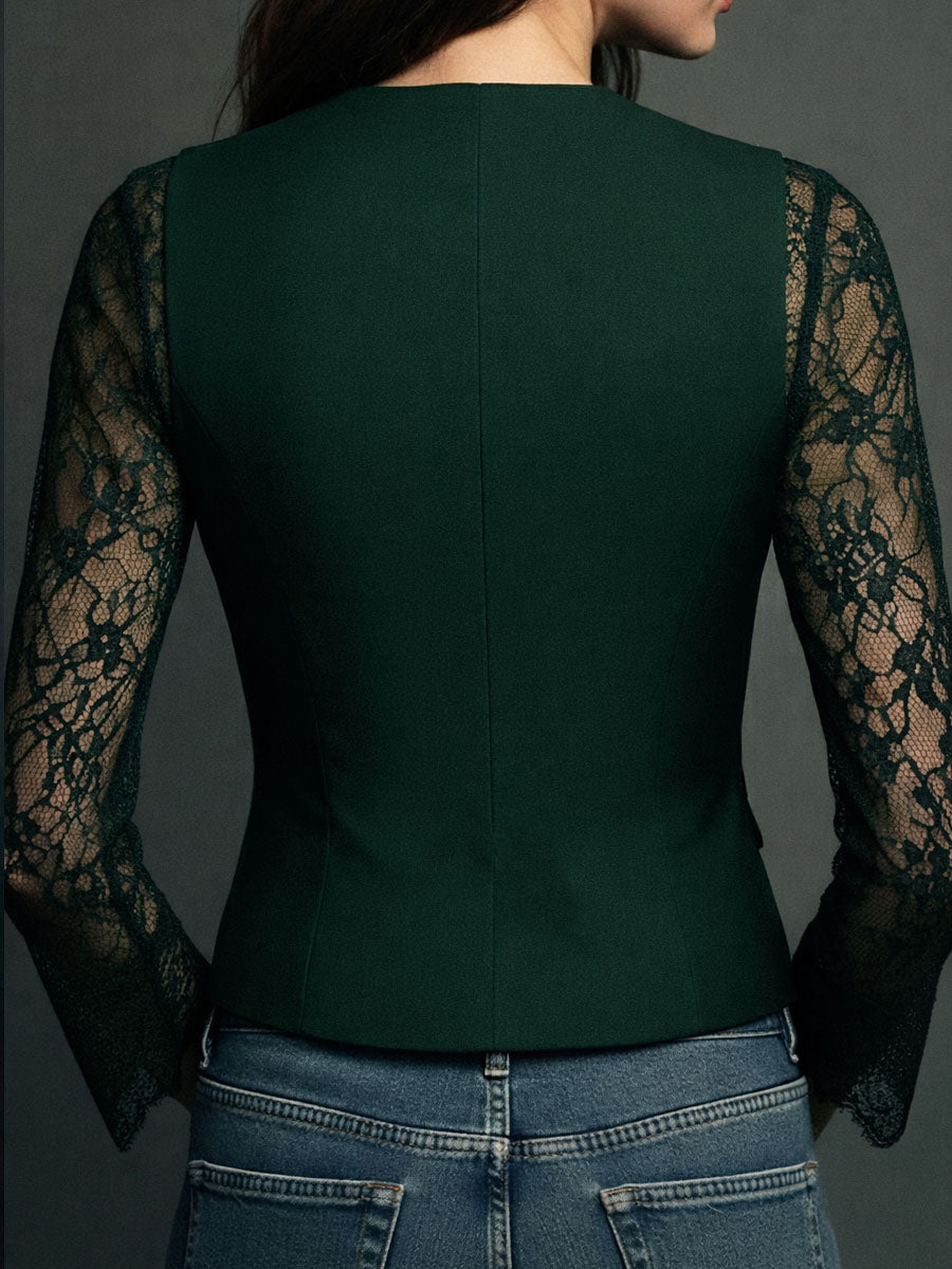 Noémie | Giacca Nera avec Maniche Semi-Transparenti