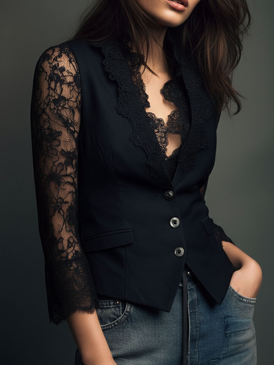Noémie | Giacca Nera avec Maniche Semi-Transparenti
