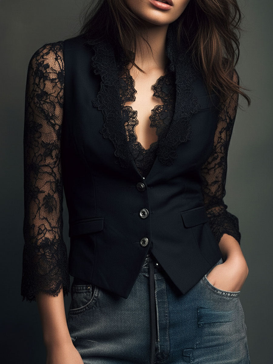 Noémie | Giacca Nera avec Maniche Semi-Transparenti