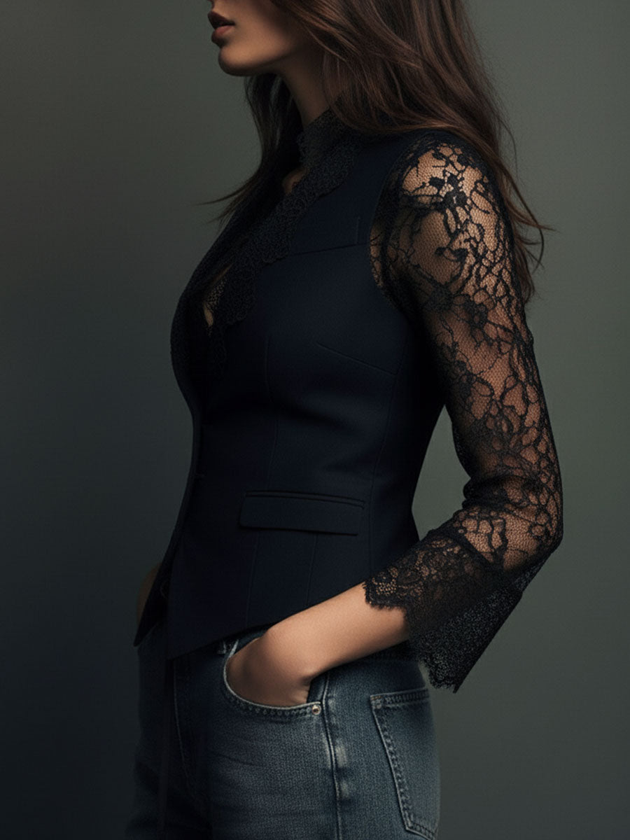 Noémie | Giacca Nera avec Maniche Semi-Transparenti