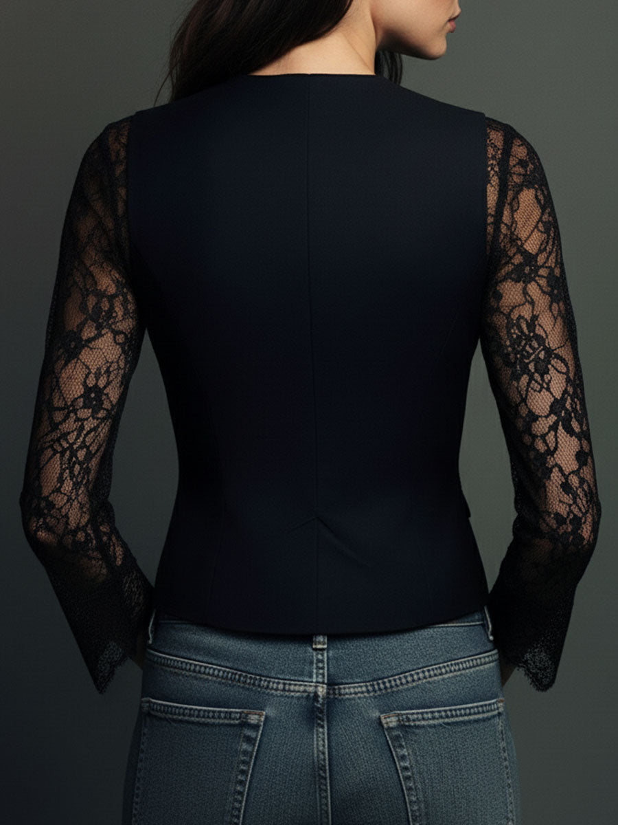 Noémie | Giacca Nera avec Maniche Semi-Transparenti