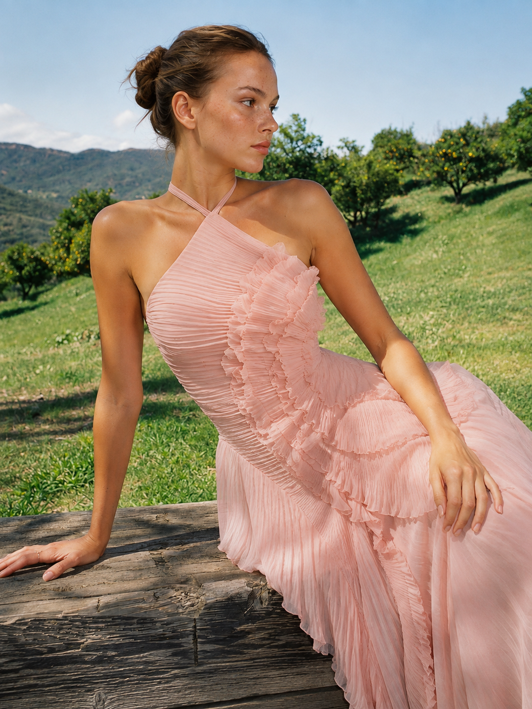 Catherine Vestido con volantes - Rosa claro