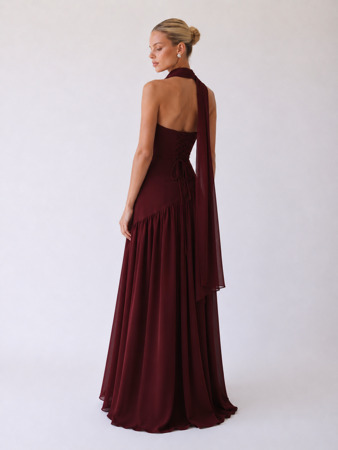 Diana Vestido maxi halter sin tirantes - Burdeos
