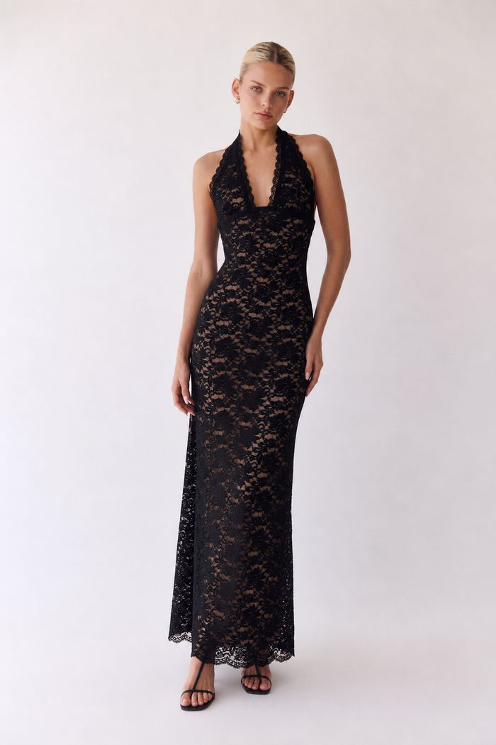 Nathalie | Vestido largo de encaje con cuello halter