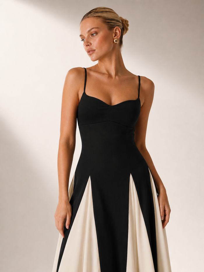 Eclipse | Vestido maxi bicolor de contraste