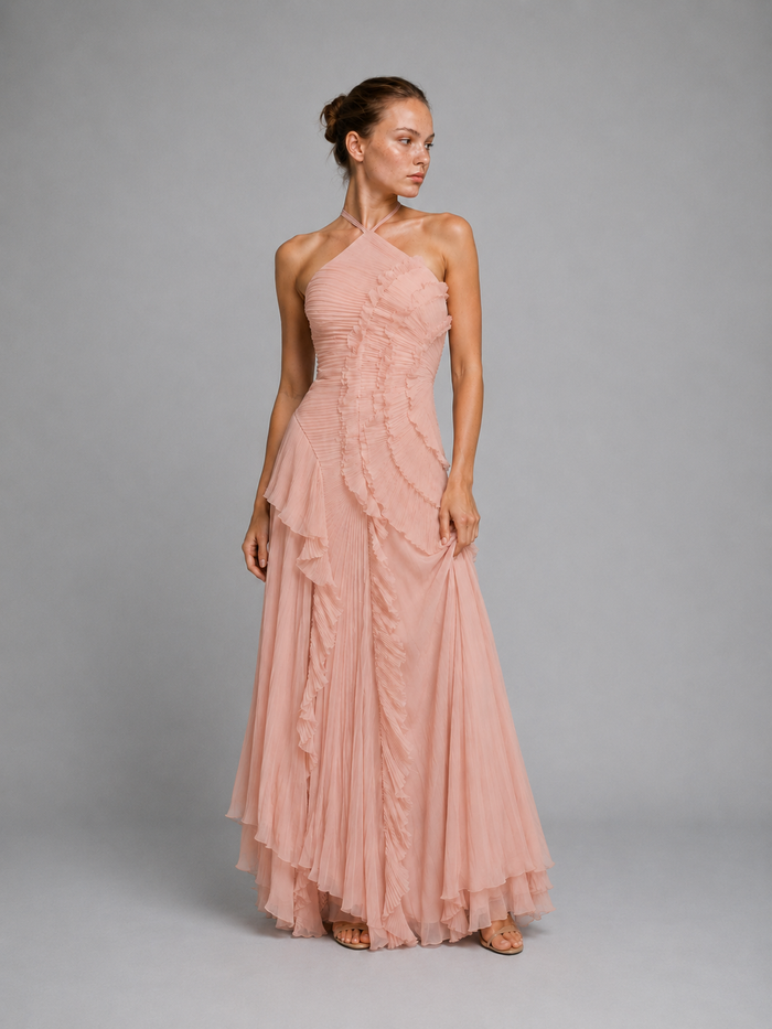 Catherine Vestido con volantes - Rosa claro