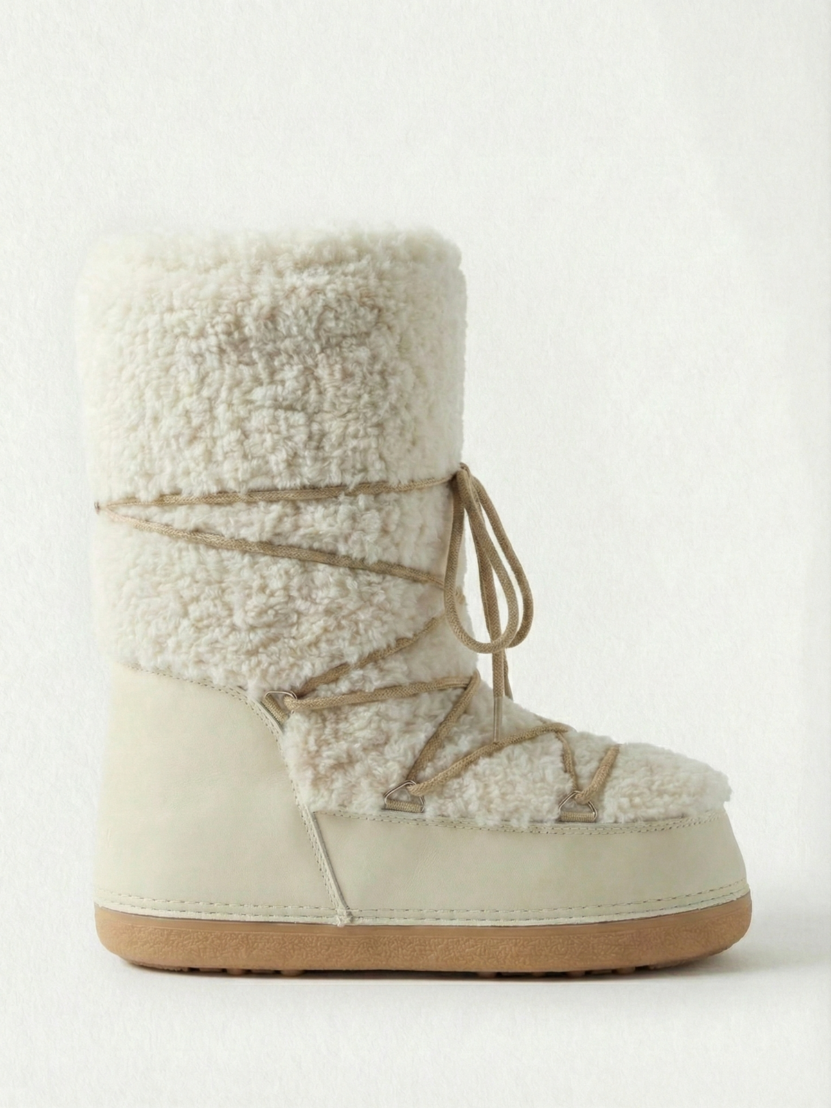 Botas Altas Cómodas con Cordones para Mujer Color Crema