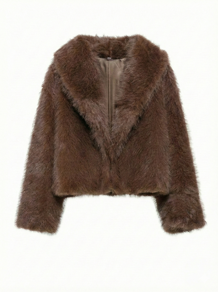 Ayla | Chaqueta Corta de Pelo Sintético con Cuello Ancho