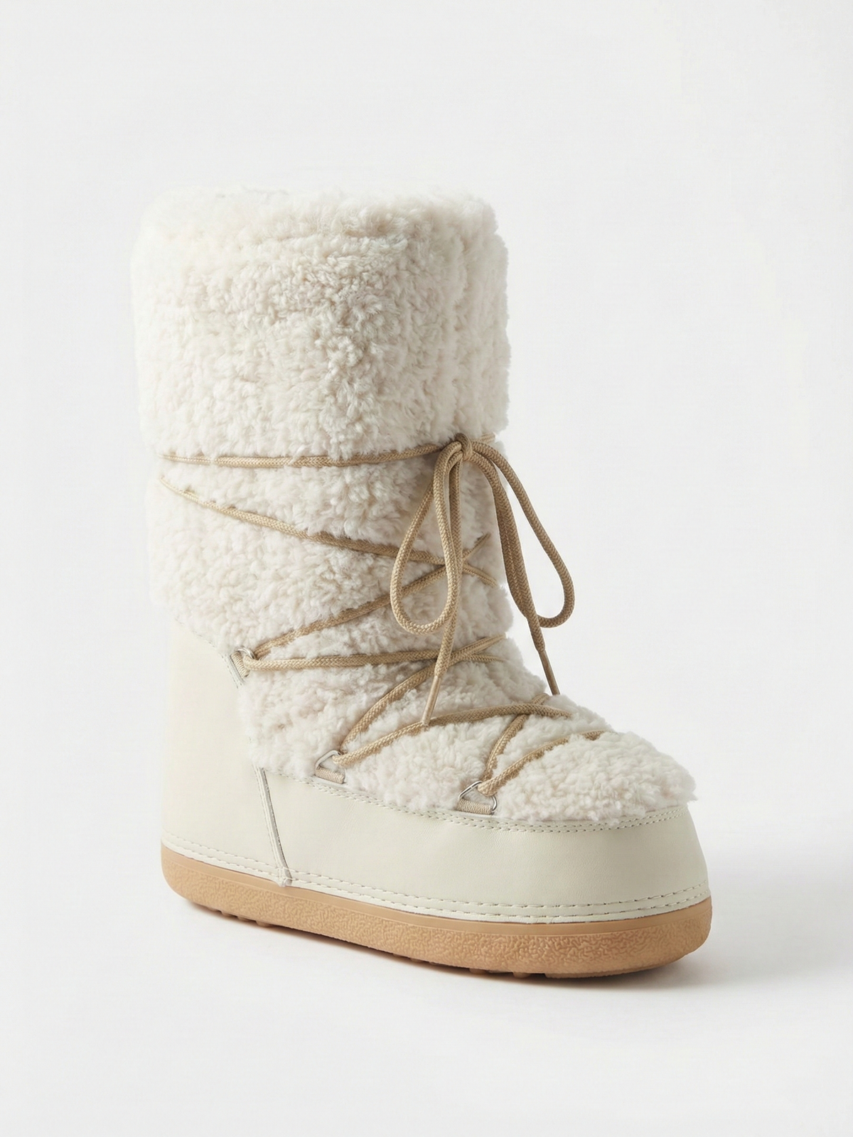 Botas Altas Cómodas con Cordones para Mujer Color Crema