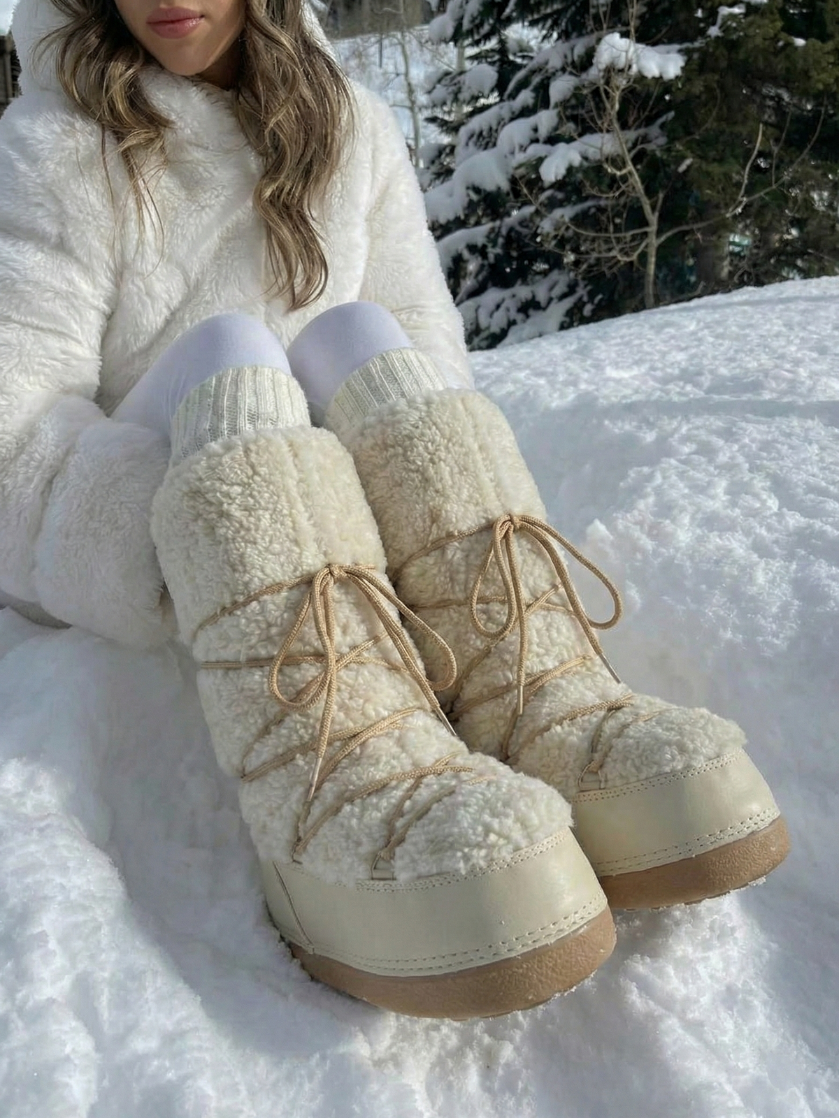 Botas Altas Cómodas con Cordones para Mujer Color Crema