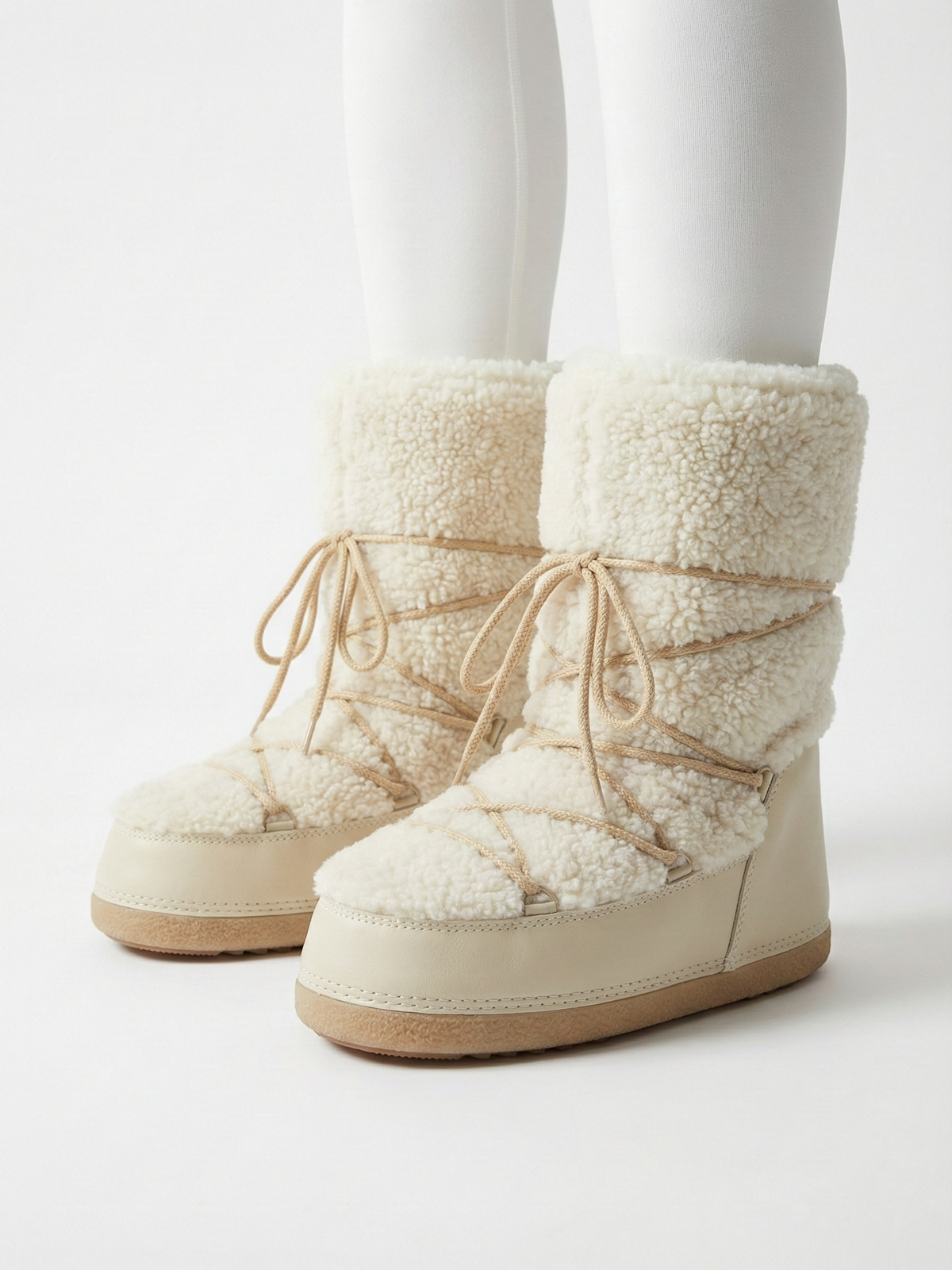 Botas Altas Cómodas con Cordones para Mujer Color Crema