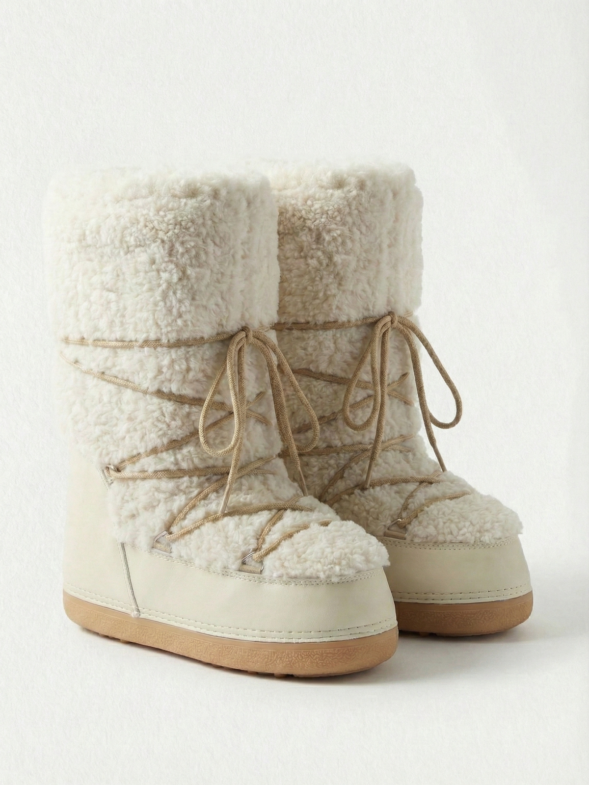 Botas Altas Cómodas con Cordones para Mujer Color Crema