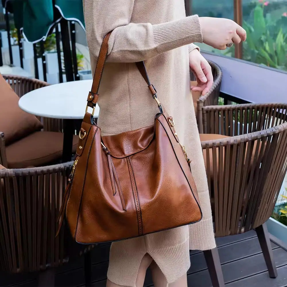 Bolso hobo de piel de lujo antirrobo con cartera pequeña