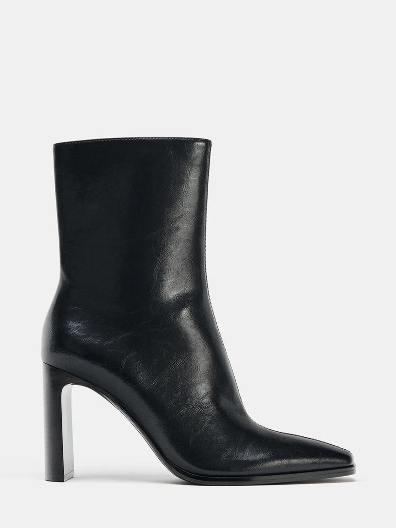 Belfast | Botines negros de cuero sintético con punta cuadrada