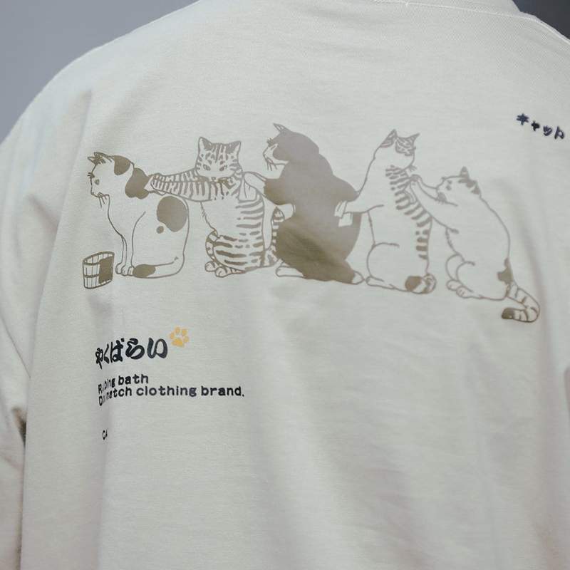 Camiseta WLS Estampado Gato Algodón Suave