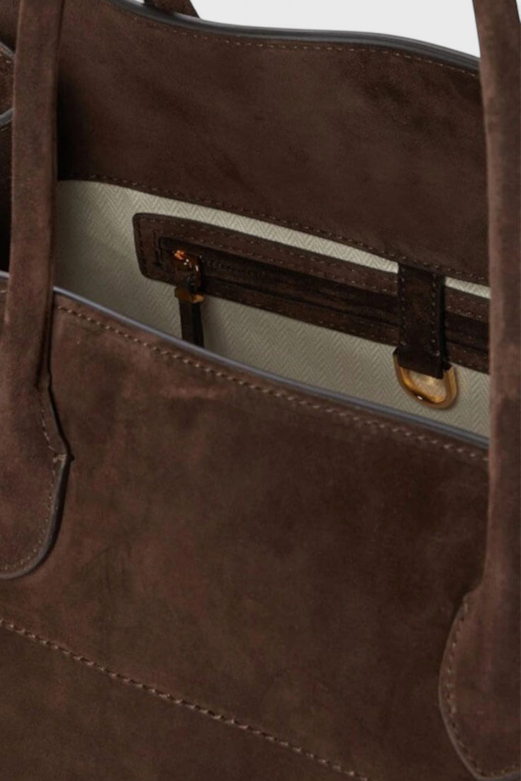 Bolso tote grande mujer marrón elegante – bolso amplio cuero vegano efecto ante