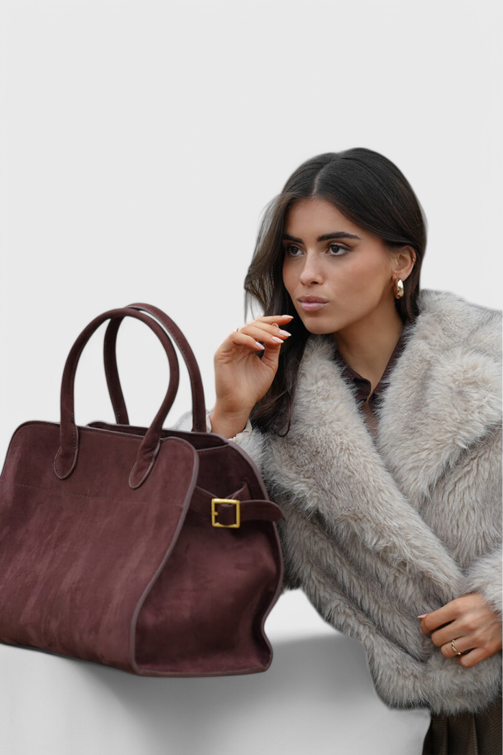 Bolso tote grande mujer marrón elegante – bolso amplio cuero vegano efecto ante