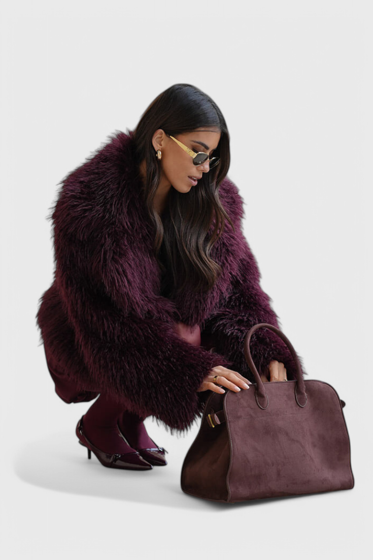 Bolso tote grande mujer marrón elegante – bolso amplio cuero vegano efecto ante