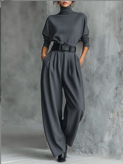 DÉBORA - Mono de cuello alto con pantalón ancho y cinturón