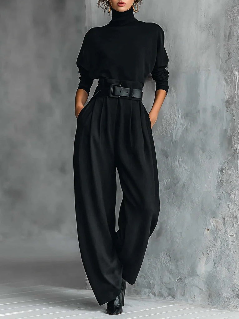 DÉBORA - Mono de cuello alto con pantalón ancho y cinturón
