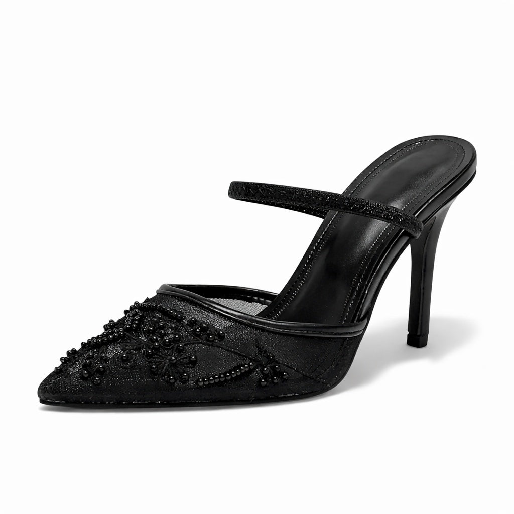Cayetana | Zapatos Slingback de Tacón Kitten con Bordado Floral Mujer Punta Fina