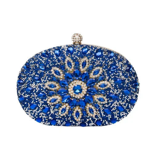Clutch ovalado de fiesta con cristales — Celeste
