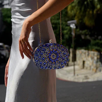 Clutch ovalado de fiesta con cristales — Celeste