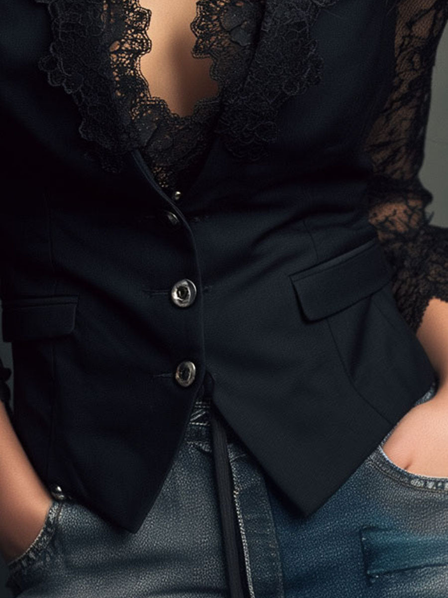 Noémie | Giacca Nera avec Maniche Semi-Transparenti