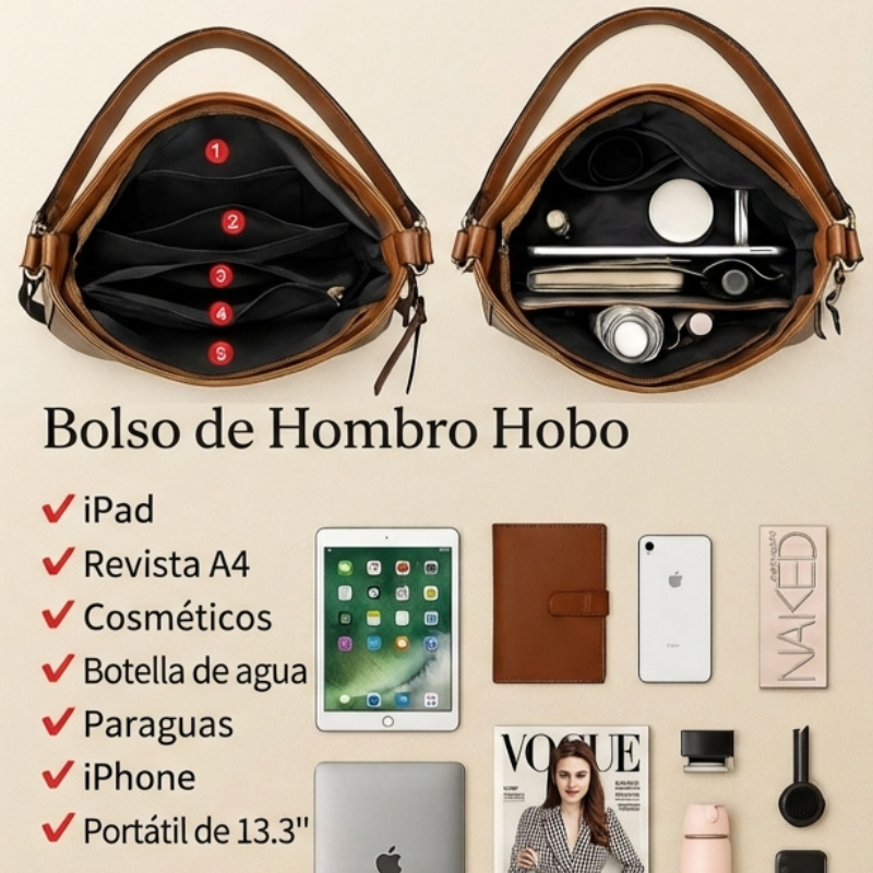 Bolso hobo de piel de lujo antirrobo con cartera pequeña