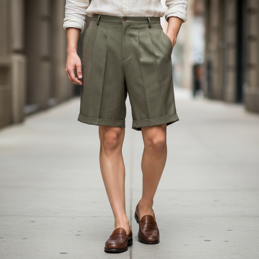 Pantalones cortos de lino plisados para senderismo