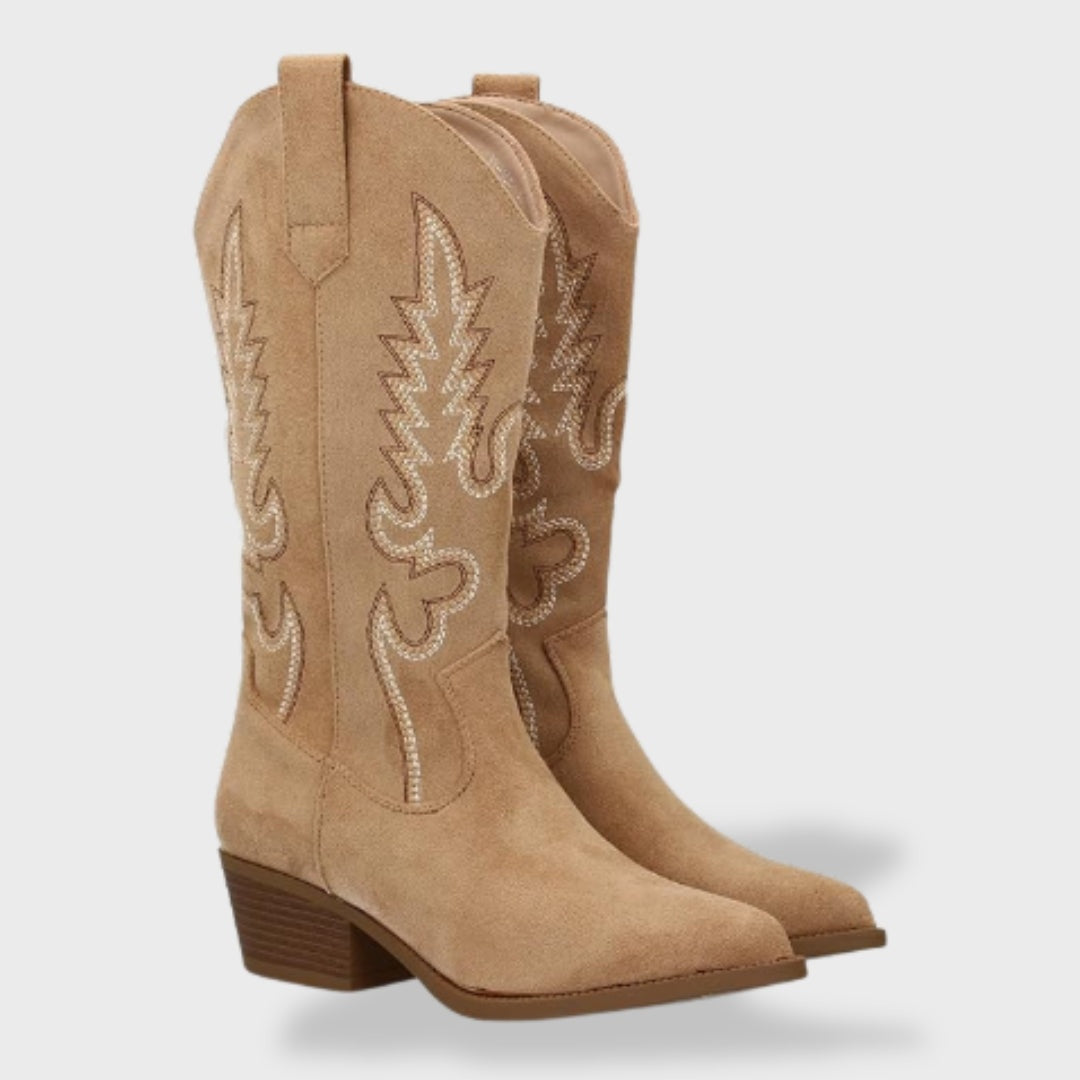 Rocío | Botas Camperas Mujer de Ante Caña Alta Bordado Western