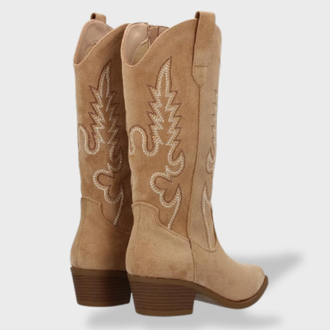 Rocío | Botas Camperas Mujer de Ante Caña Alta Bordado Western