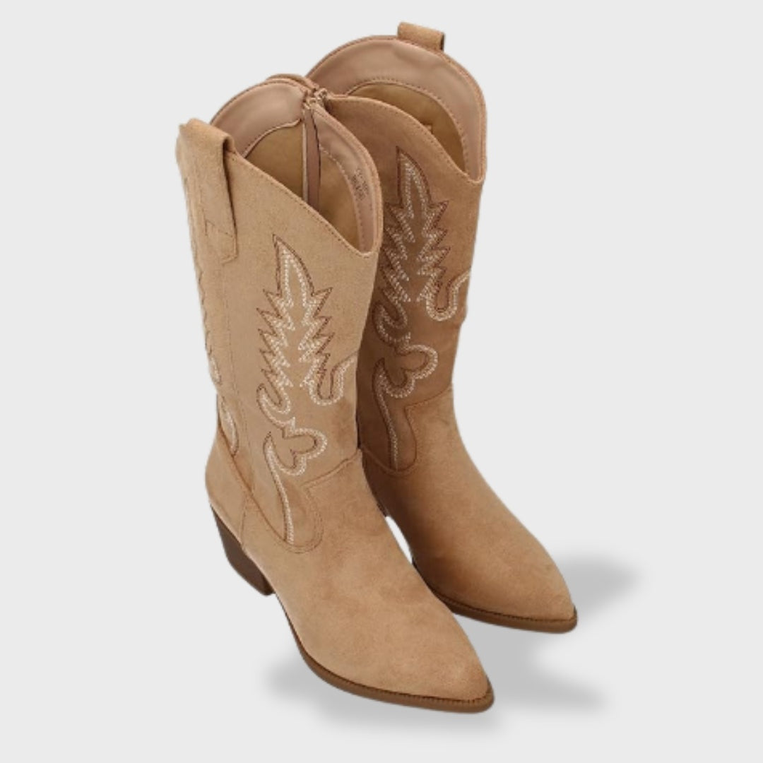 Rocío | Botas Camperas Mujer de Ante Caña Alta Bordado Western